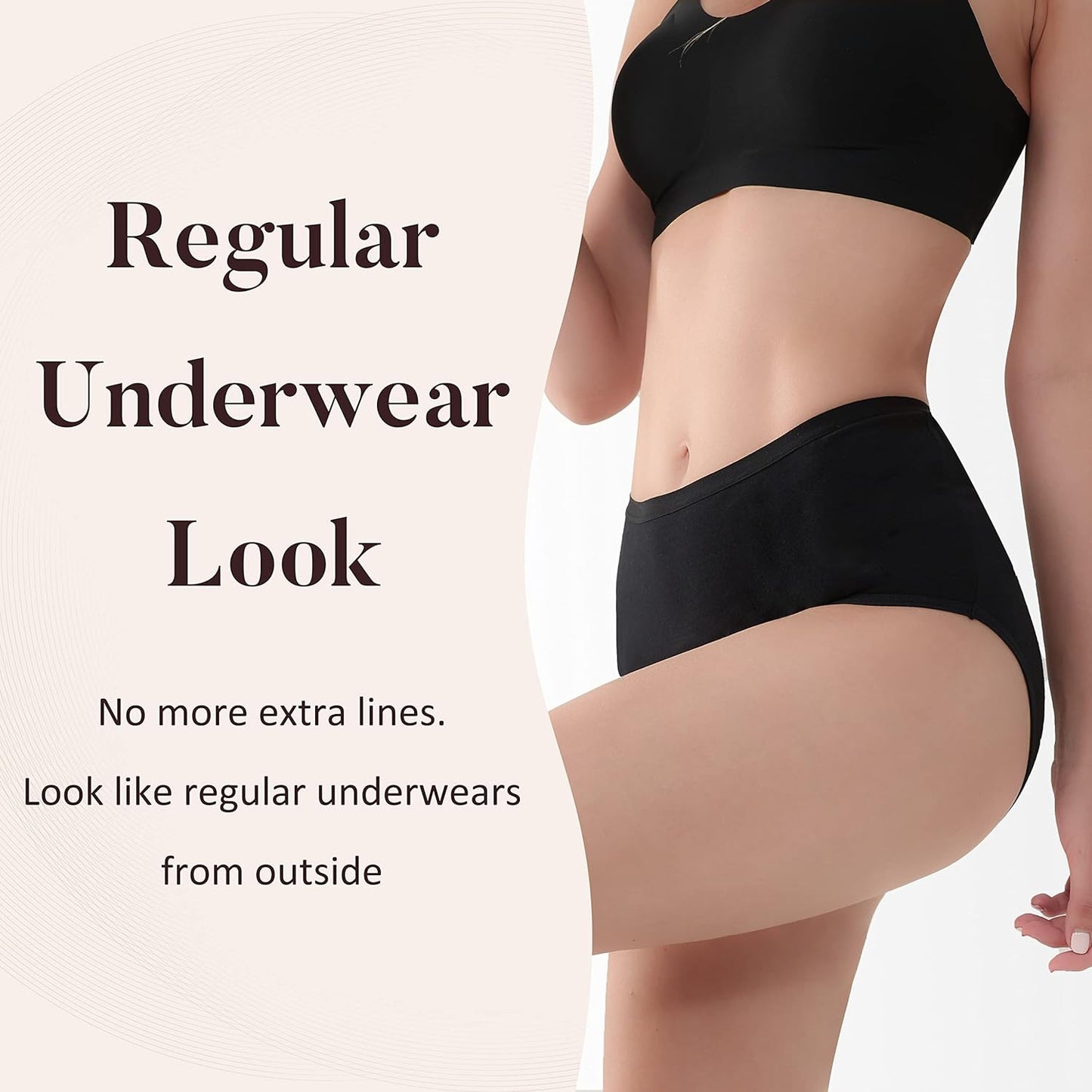 AIRCUTE Washable Urine Absorbency Incontinence Underwear for Women Bladder Leak Proof Cotton Panties 60ML 3 Pack(Black, Small)