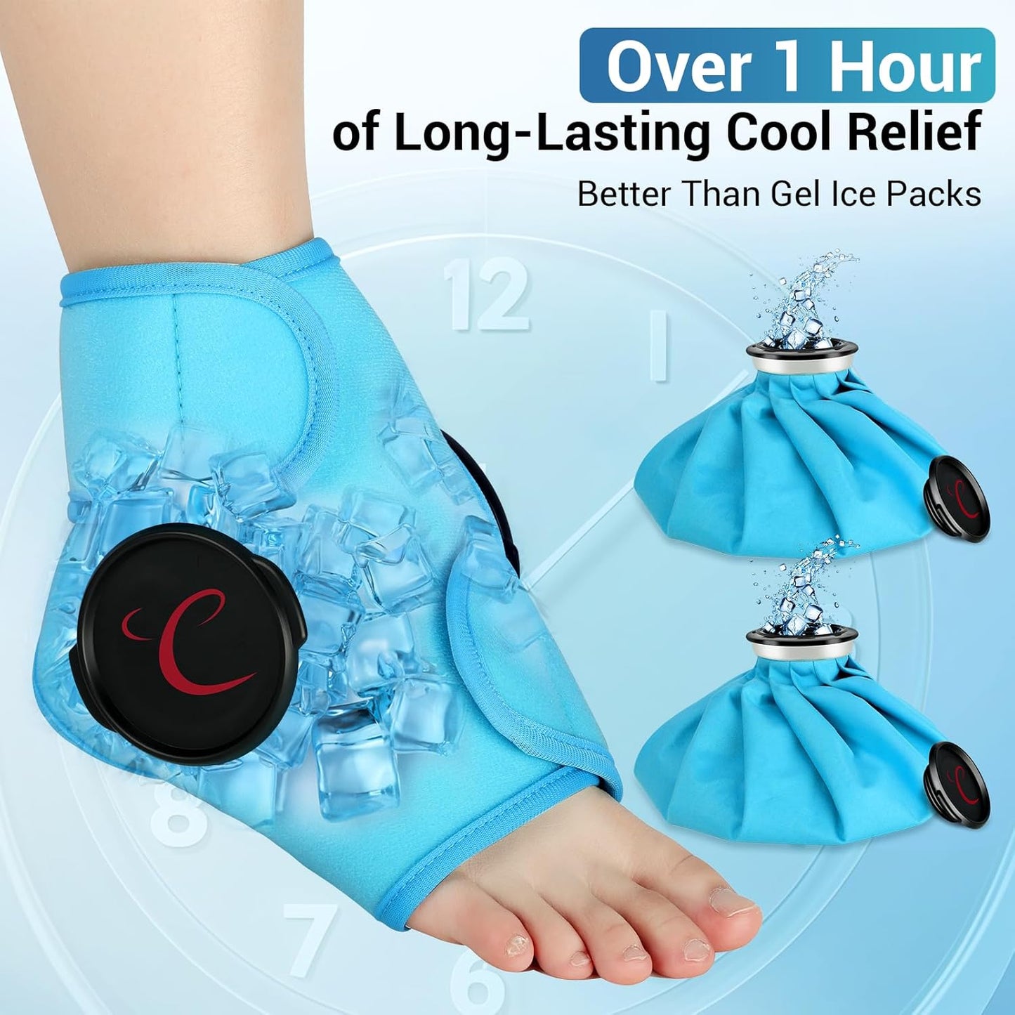 Comfytemp Ankle Ice Pack Wrap, Wearable Foot Ice Bags for Injuries Reusable, FSA HSA Eligible, 1H Long Lasting, Hot & Cold Therapy for Swelling, Achilles Tendonitis, Sprain, Arthritis, Athletes Foot