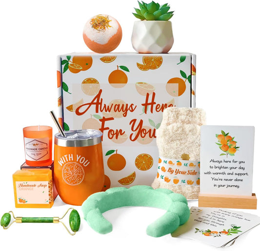 CORALMEE Care Package for Women - Get Well Gifts with Orange Fruit Themed, Thinking of You Gifts with Care & Concern Card Set, Perfect Self Care Gifts for Her, Mom, Sister, Girlfriend, Coworker, Wife