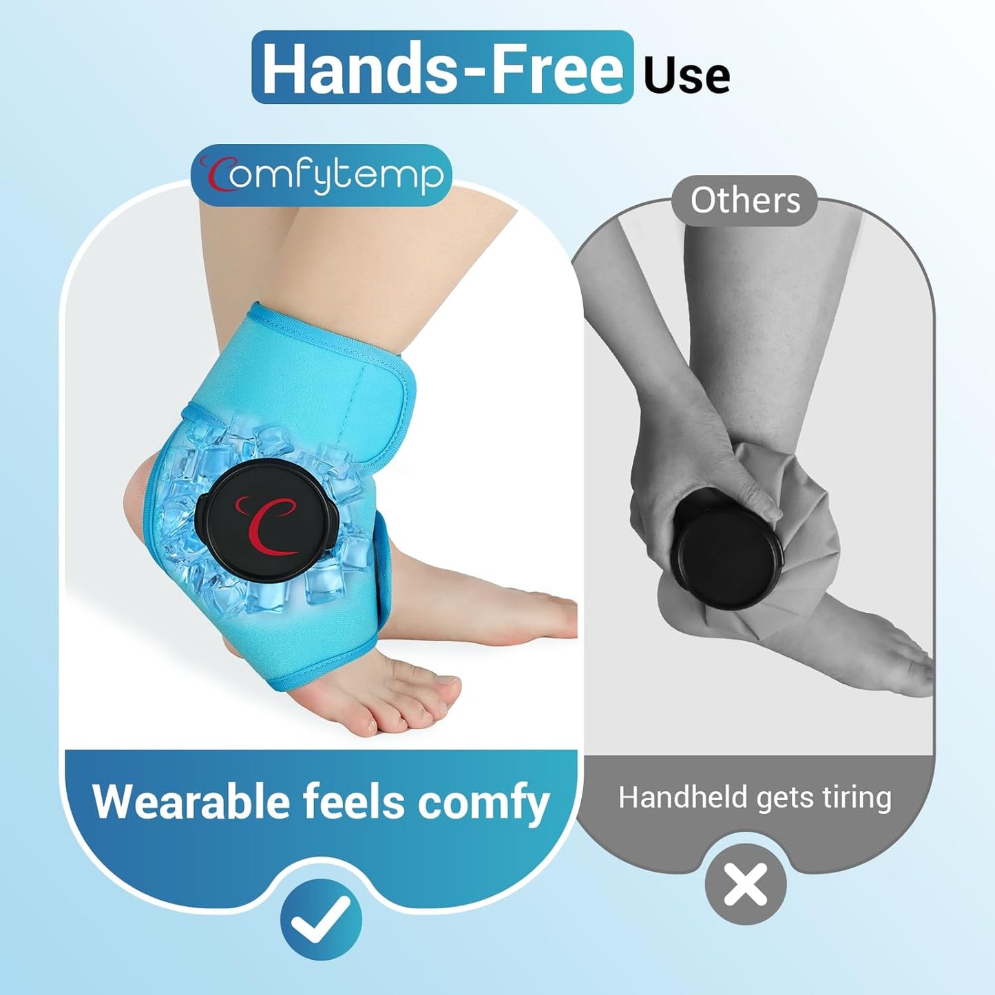 Comfytemp Ankle Ice Pack Wrap, Wearable Foot Ice Bags for Injuries Reusable, FSA HSA Eligible, 1H Long Lasting, Hot & Cold Therapy for Swelling, Achilles Tendonitis, Sprain, Arthritis, Athletes Foot
