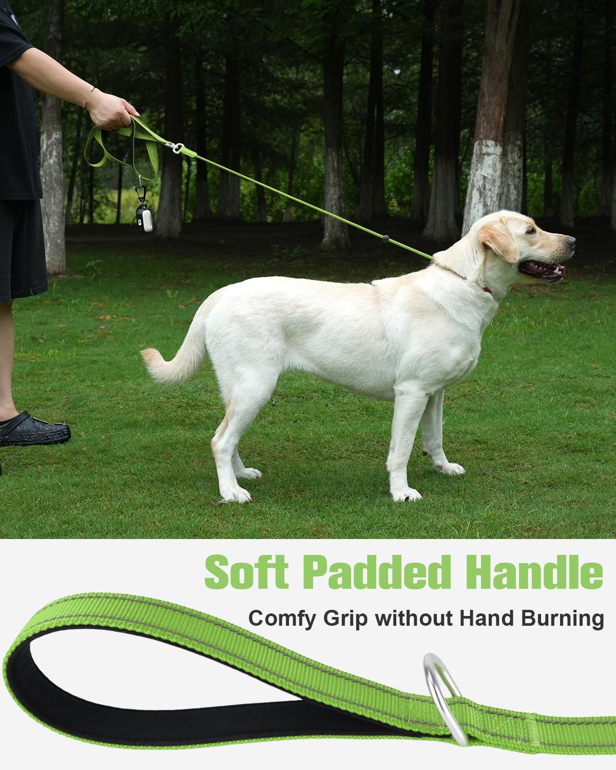 Aiyuda Tangle-Free Slip Lead for Dogs with Padded Traffic Handle, Reflective Dog Training Leash, 6ft Dog Leads for Walking, Double Handle Leash for Puppy, Small, Medium Dogs Under 40 LBS, Green