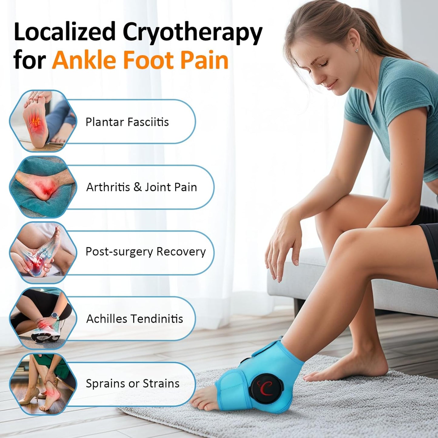Comfytemp Ankle Ice Pack Wrap, Wearable Foot Ice Bags for Injuries Reusable, FSA HSA Eligible, 1H Long Lasting, Hot & Cold Therapy for Swelling, Achilles Tendonitis, Sprain, Arthritis, Athletes Foot