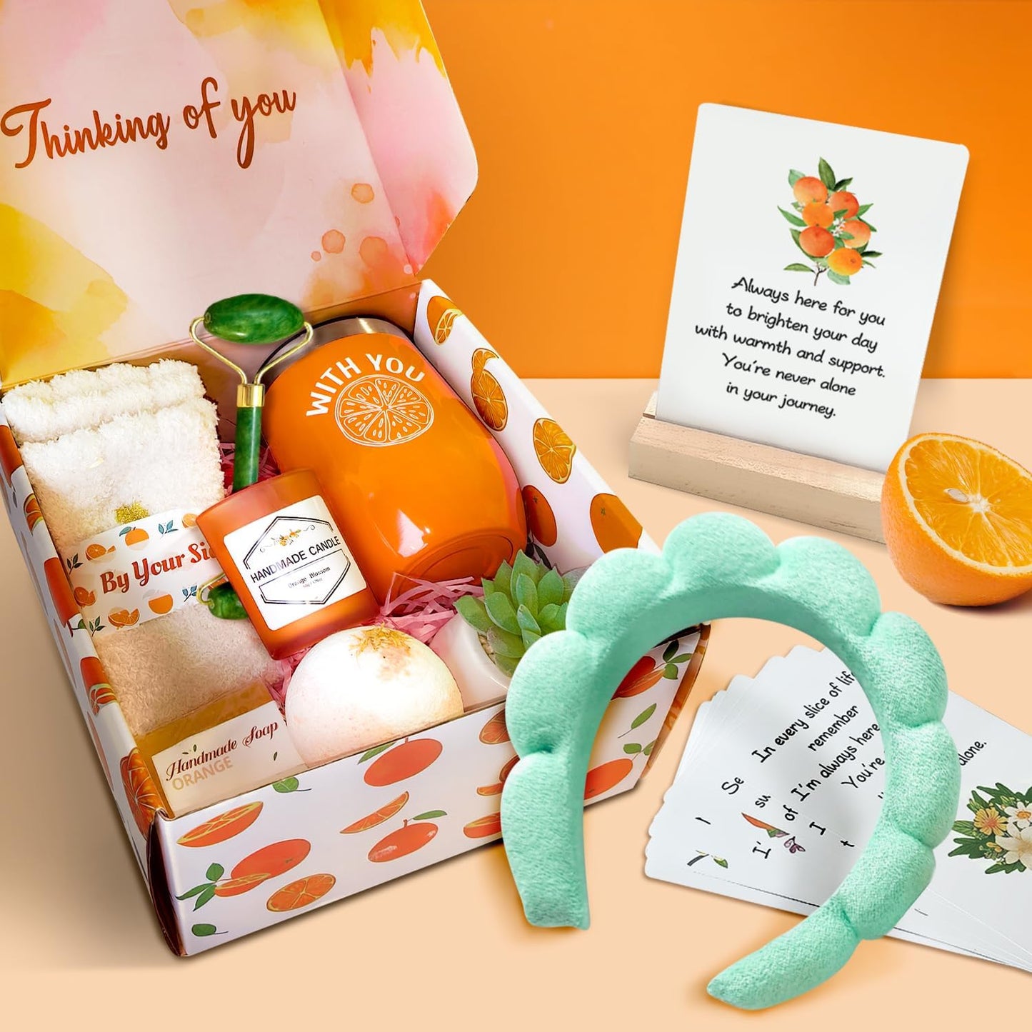 CORALMEE Care Package for Women - Get Well Gifts with Orange Fruit Themed, Thinking of You Gifts with Care & Concern Card Set, Perfect Self Care Gifts for Her, Mom, Sister, Girlfriend, Coworker, Wife