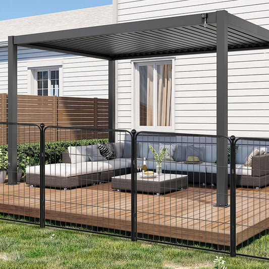 Decorative Garden Metal Fence, 32in(H)Ã—11.5ft(L) Heavy Duty Iron Animal Barrier Fence, Dog Fencing Panels Outdoor, Yard (5 Panels+6 Stakes)
