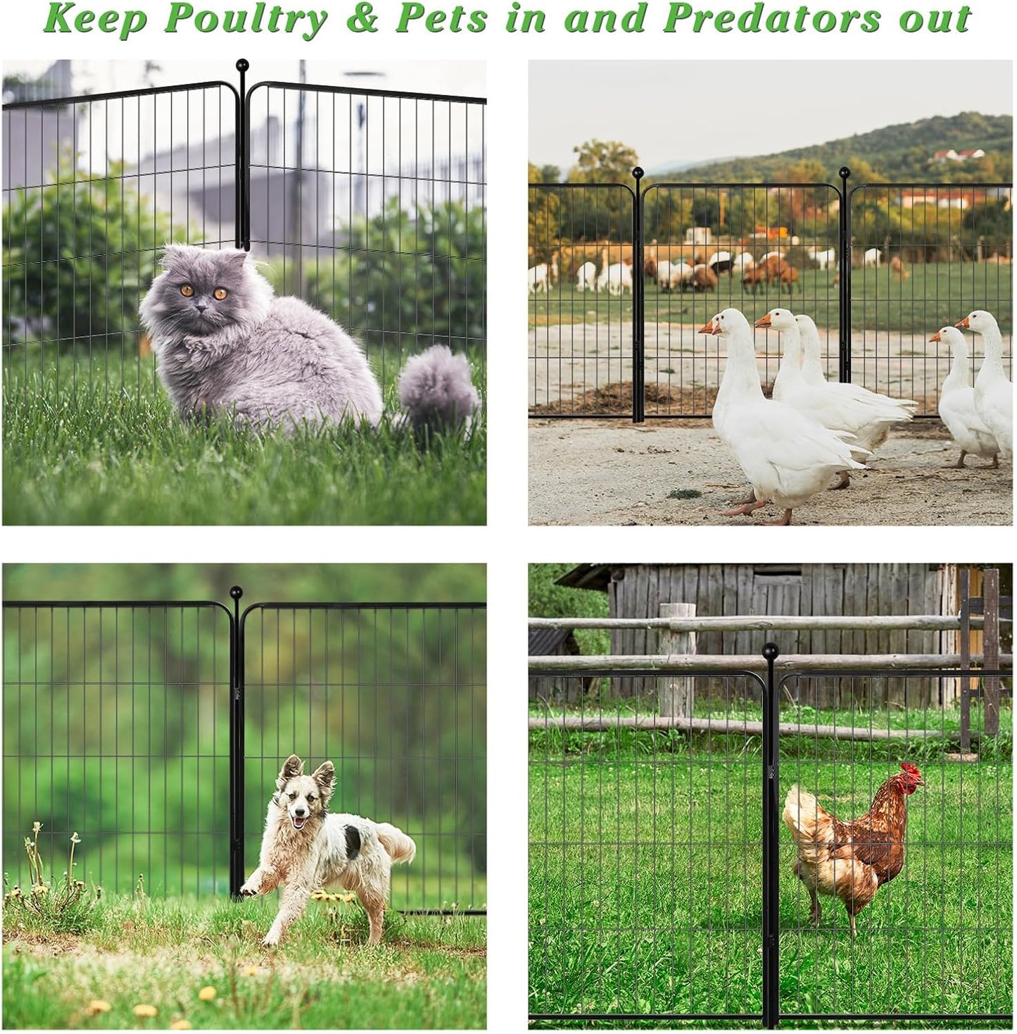 Decorative Garden Metal Fence, 32in(H)Ã—11.5ft(L) Heavy Duty Iron Animal Barrier Fence, Dog Fencing Panels Outdoor, Yard (5 Panels+6 Stakes)