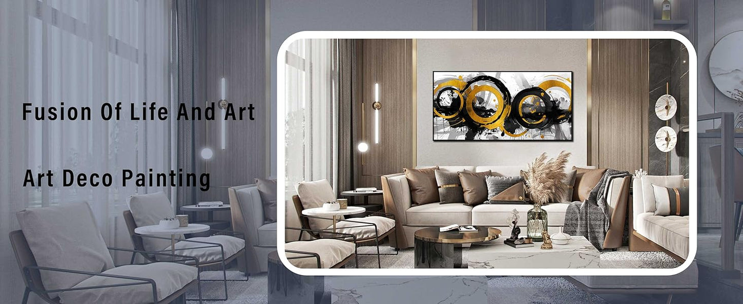 Abstract Canvas Wall-Art for Living Room - Abstract Wall Decor for Bedroom with Black Wooden Frames Size 24"x 48"