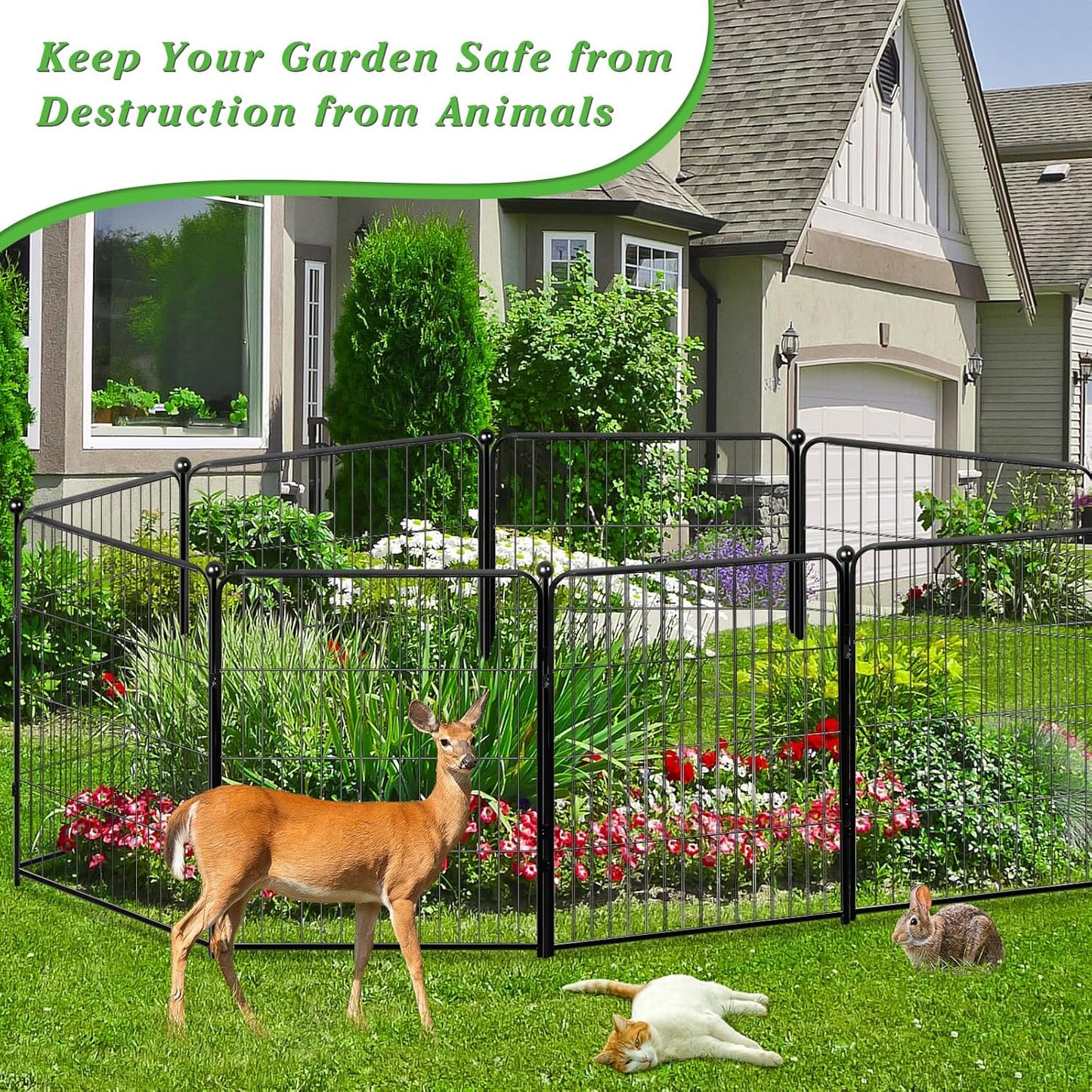 Decorative Garden Metal Fence, 32in(H)Ã—11.5ft(L) Heavy Duty Iron Animal Barrier Fence, Dog Fencing Panels Outdoor, Yard (5 Panels+6 Stakes)