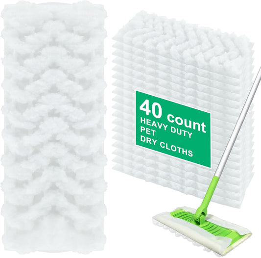 40 Count Dry Sweeping Cloths for Swiffer Sweeper Dry Cloth,Disposable Heavy Duty Pet Dust Hair Mop Pads Refills,Unscented Multi-Surface Cloth Refills for Wet&Dry Cleaning