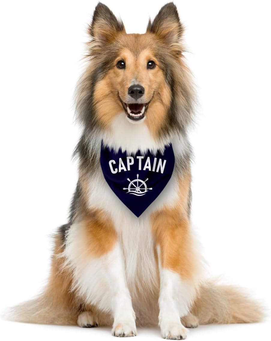 Captain Dog Bandana, Dark Blue Dog Bandana, Summer Bandanas for Dogs, Funny Dog Bandana, Dog Bandana for Small Medium Large Dogs, Pet Dog Triangle Scarf, Dog Scarf Accessories (D12)